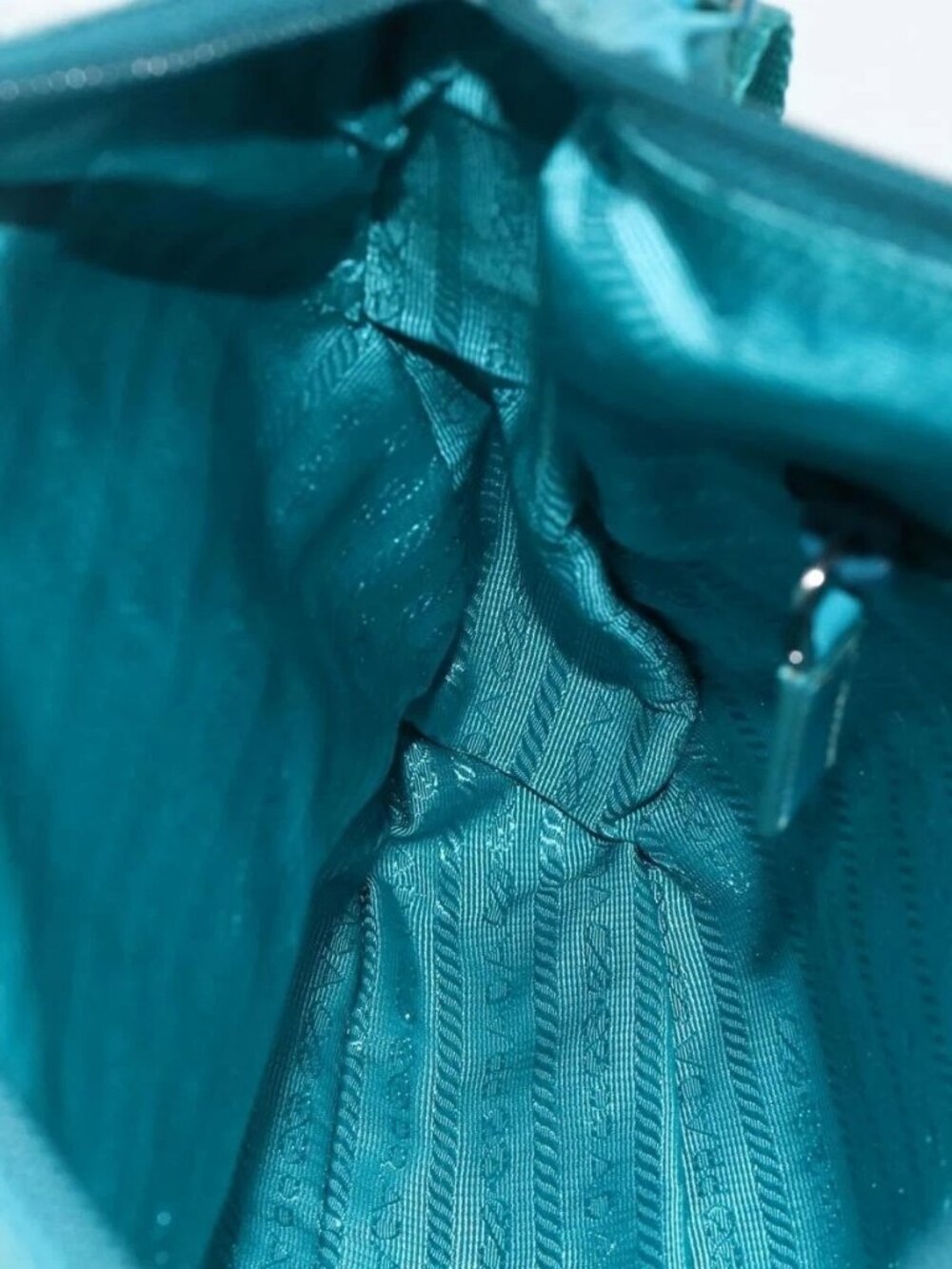 PRADA Shoulder Bag Nylon Turquoise Blue Silver Auth 177218A - Picture 14 of 16